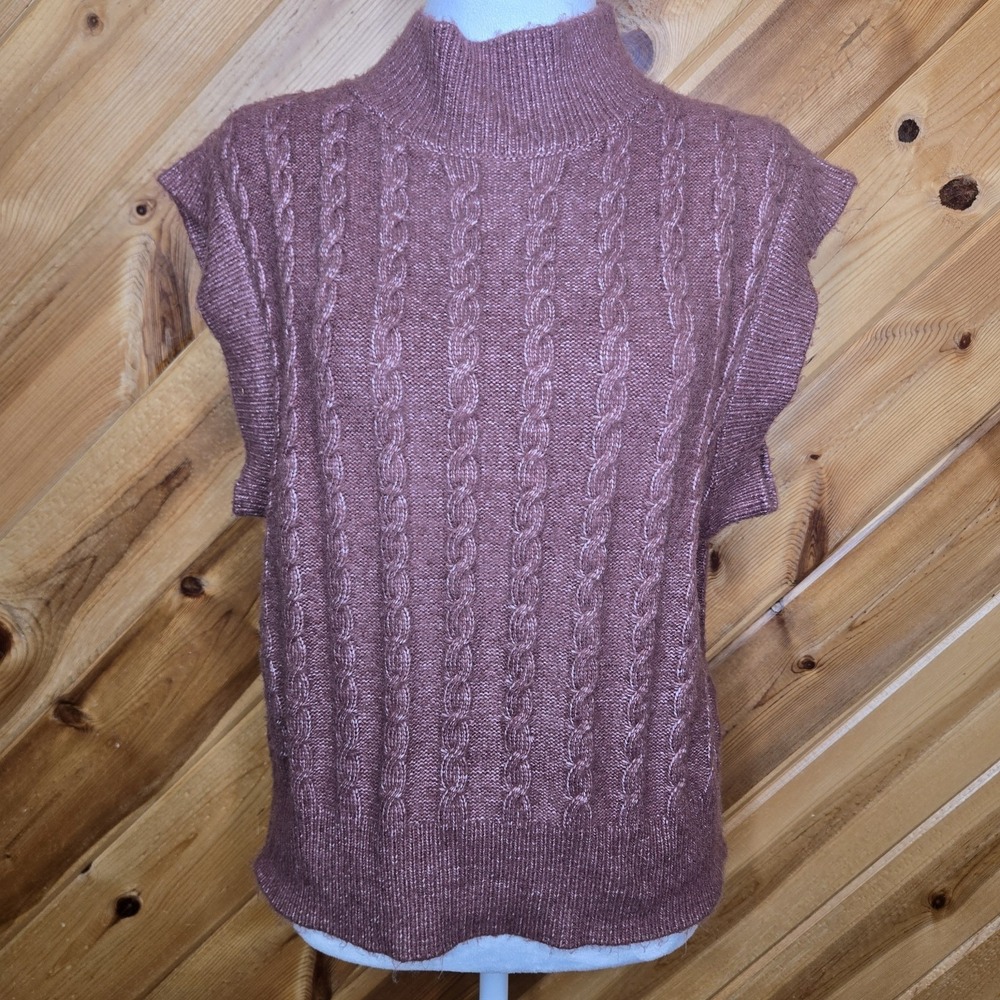 Cupcakes and Cashmere Sweater Vest Womens XS/S Dusty Mauve Cableknit Preppy Soft